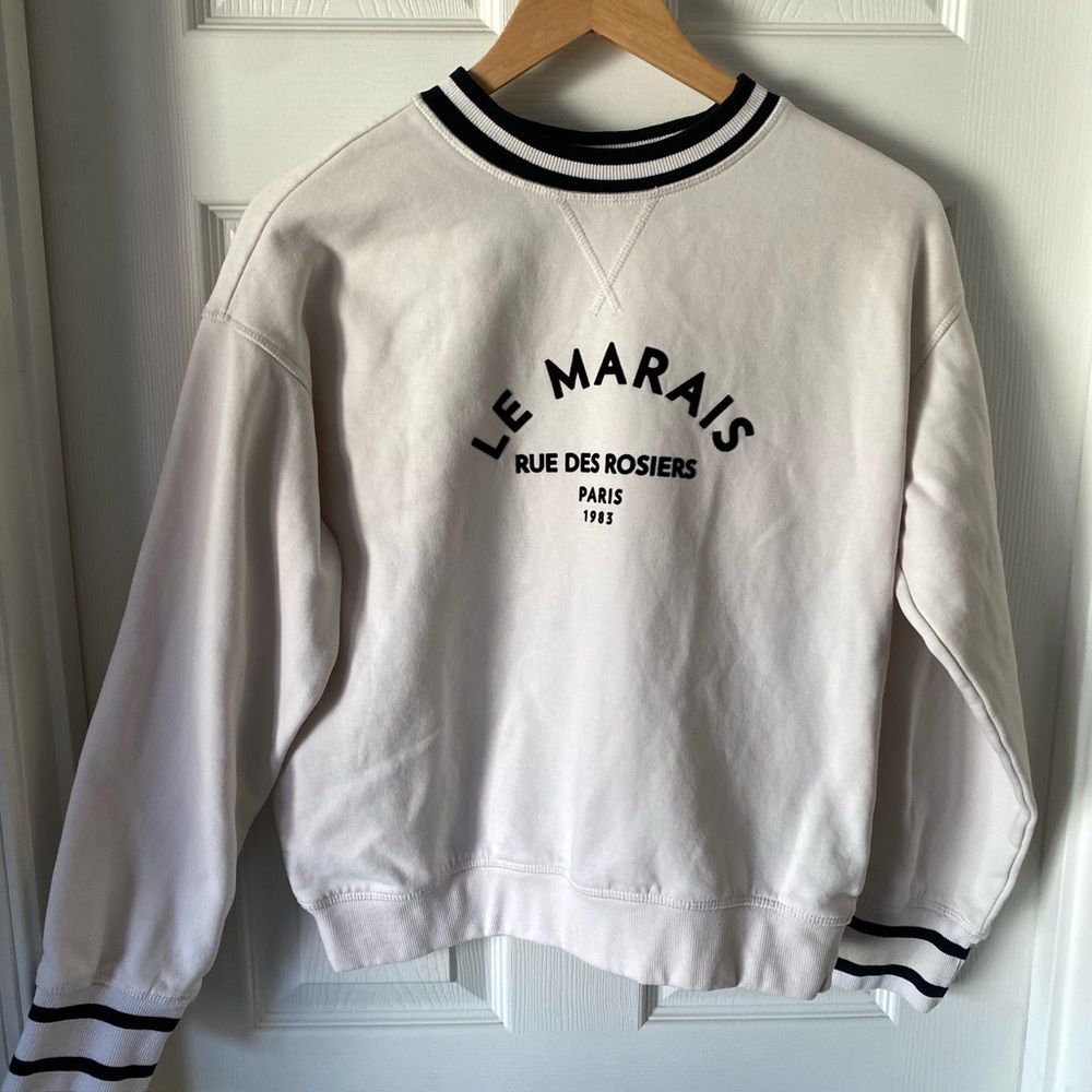 H&M White Sweatshirt with Black Accents